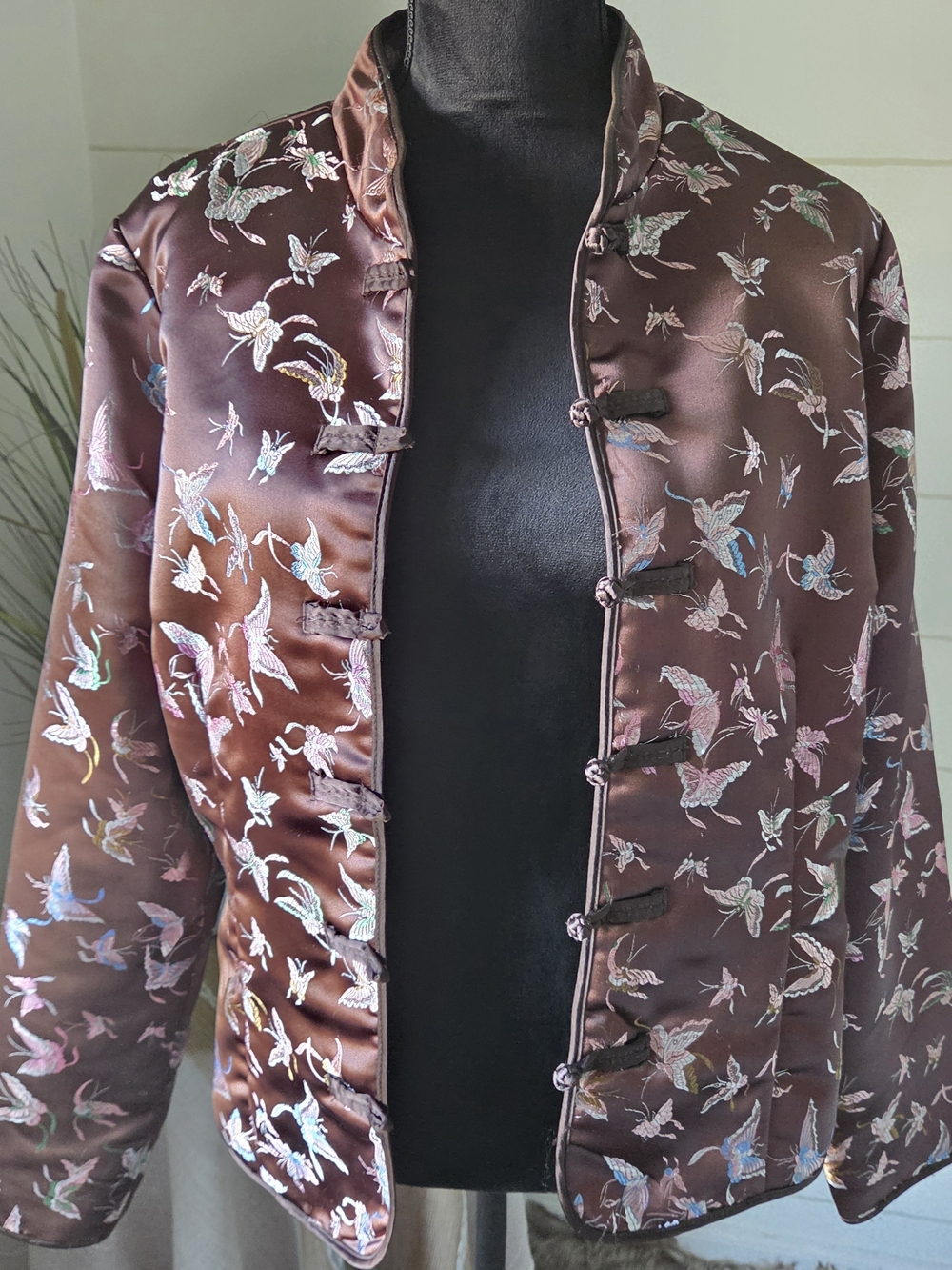 Vintage Old Navy Y2K Archive Brocade Butterfly Satin Frog Closure XL Brown